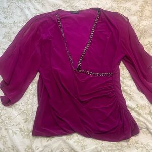 MSK Pink Asymmetrical Ruched Blouse with 3/4 Sleeves